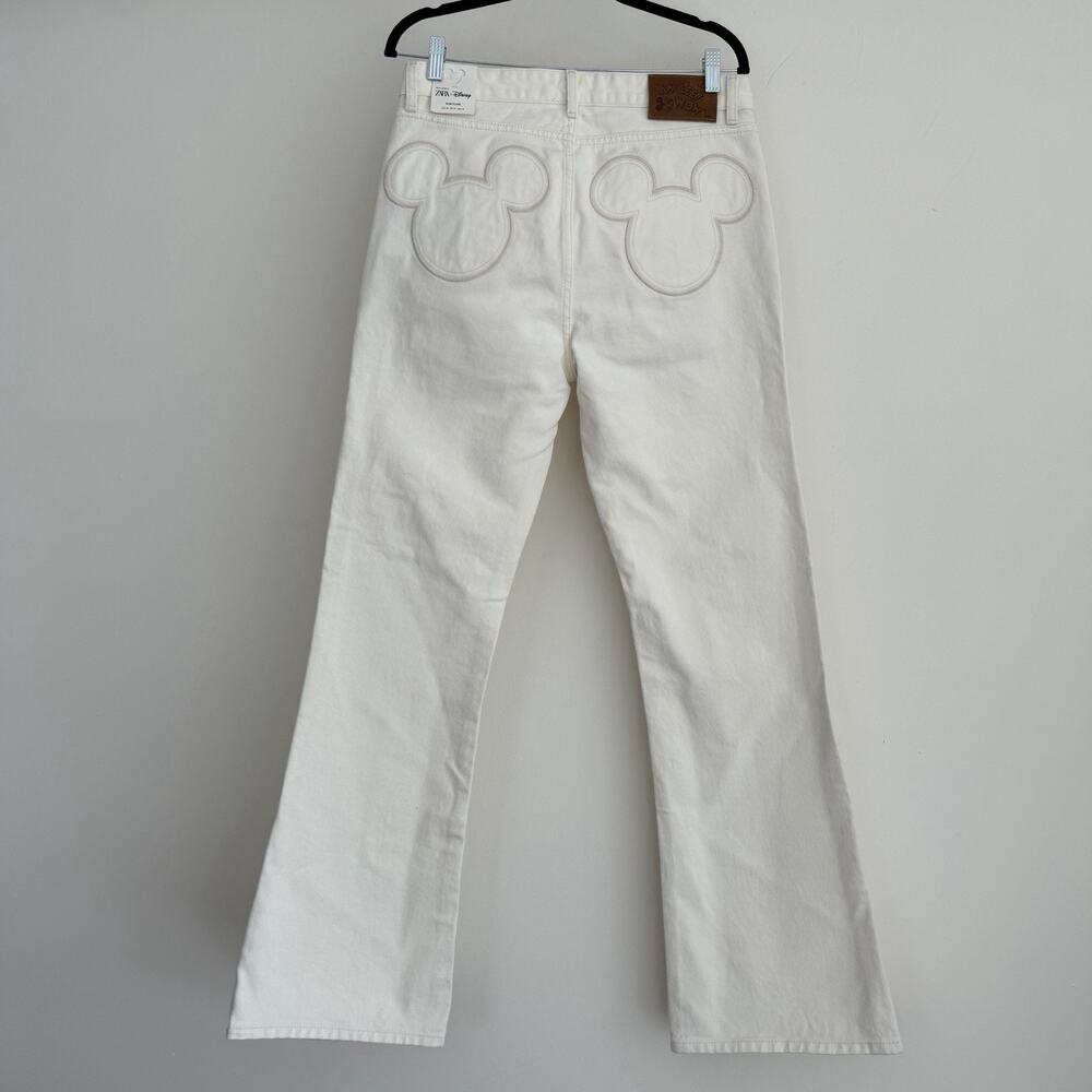 Zara Harry Lambert Disney Jeans Mens 40x34 Flared Leg Mickey Pocket Ivory White - Picture 4 of 16